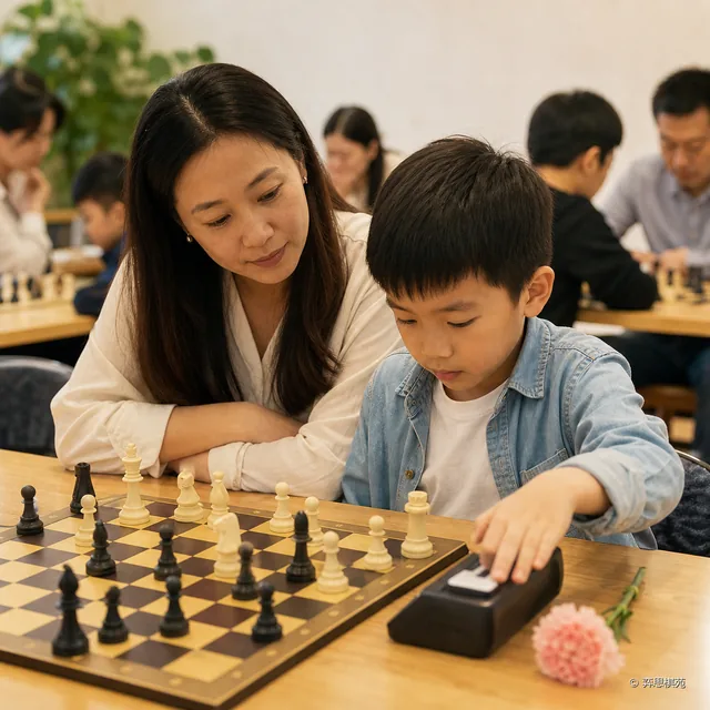 母亲节快棋赛中家长陪伴学员进行快棋对局